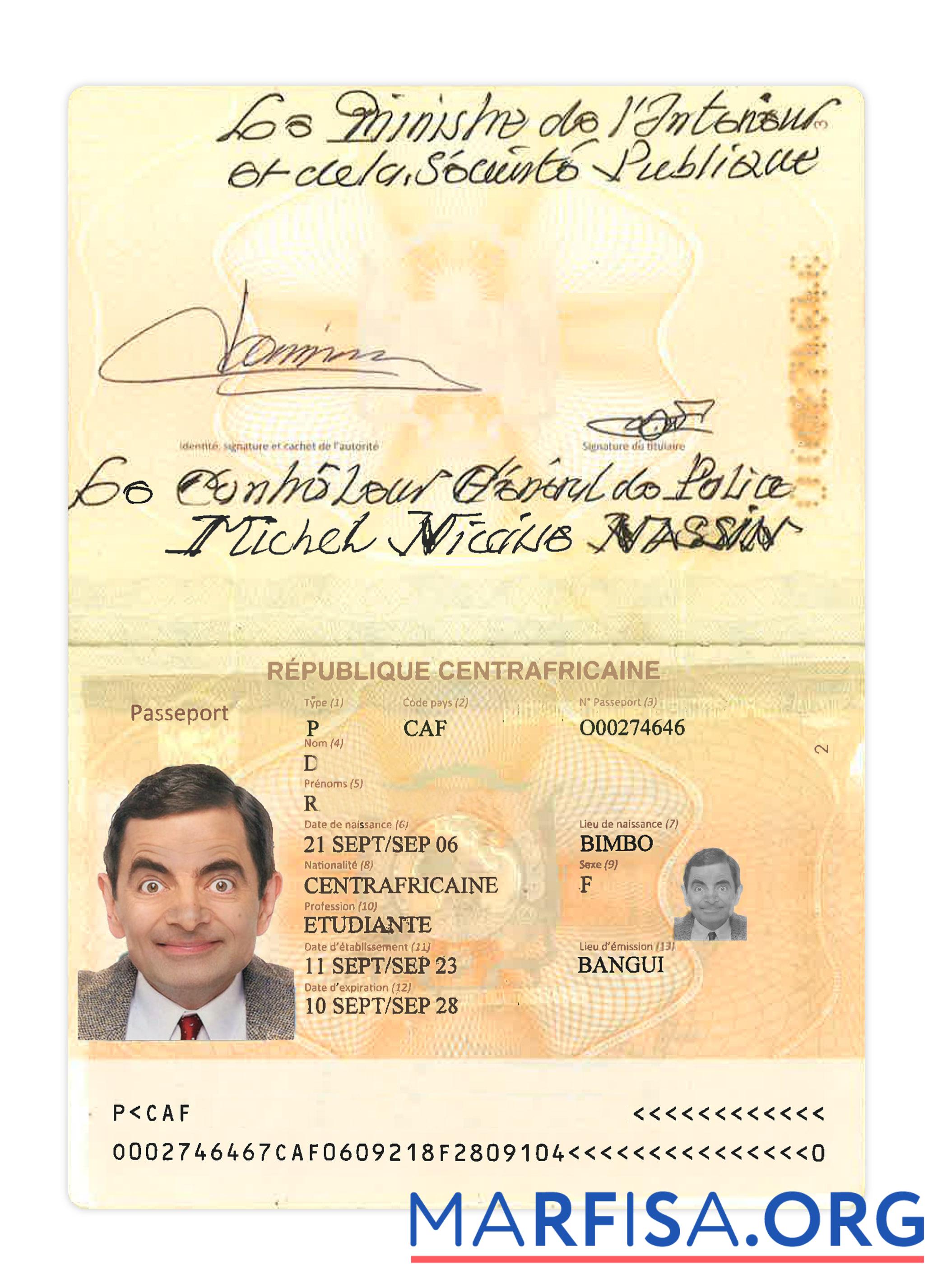 Downloadable Central Africa passport 2023 present sample